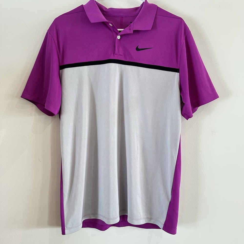 Nike Dri-Fit Victory Purple Gray Colorblock Golf Polo Men's‎ Medium Preppy